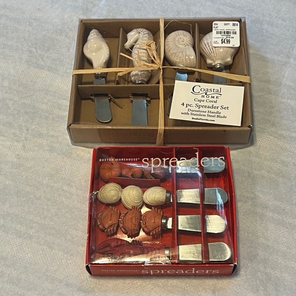 8pc Seaside Spreader Set Coastal Cape Coral Boston Warehouse Clambake NEW Gift